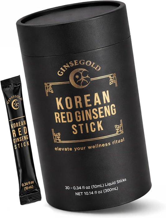 Korean Red Ginseng Extract Sticks – 6-Year Roots, 1,500mg per Stick, 2 Ingredients (30 Count)